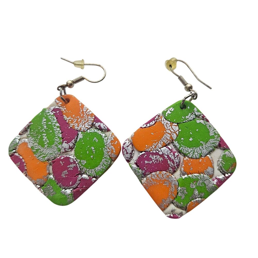 Handmade Clay Neon Dangle Earrings